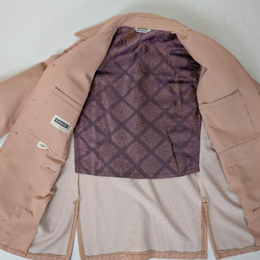 70's Pinstripe Blazer Size Medium Overcoat Pastel Dagger Collar Vintage Office - Picture 5 of 14